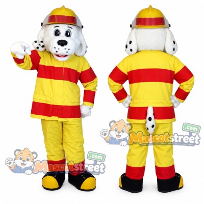 Dalmatian Dog Mascot Costume with Yellow Firefighter Uniform and Helmet Dalmatian Dog Mascot Costume with Yellow Firefighter Uniform and Helmet