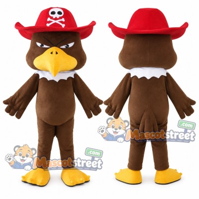 Brown Eagle Mascot Costume with Red Pirate Hat Brown Eagle Mascot Costume with Red Pirate Hat