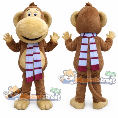 Brown Monkey Mascot Costume with Striped Scarf