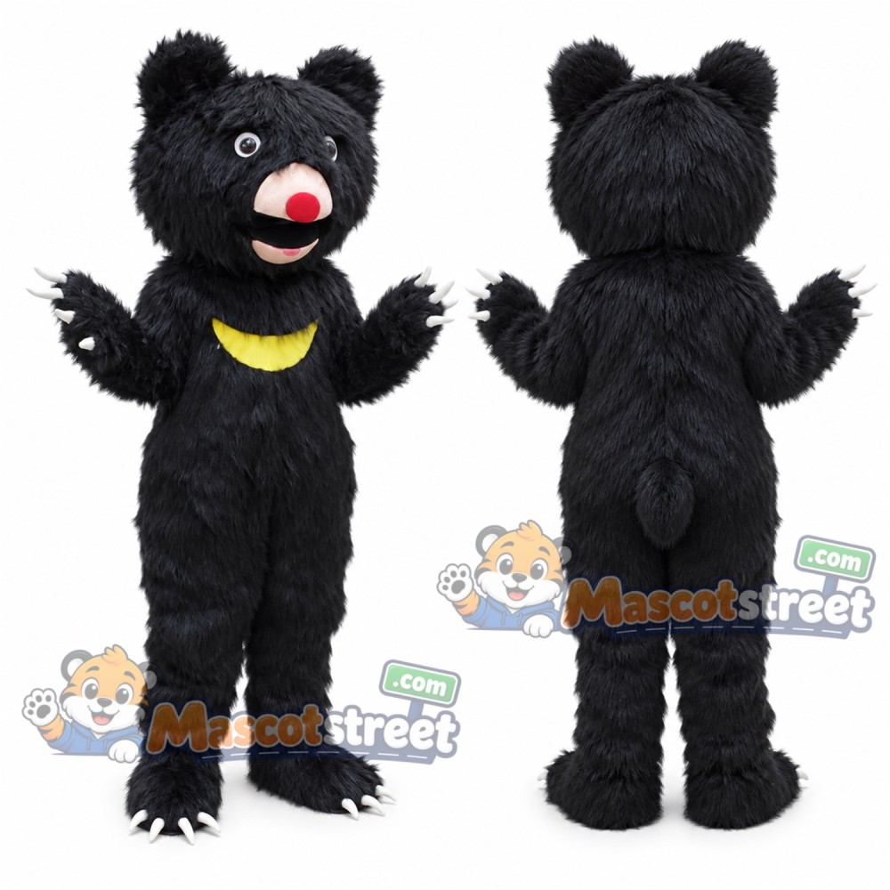 Black Bear Mascot Costume with Yellow Collar