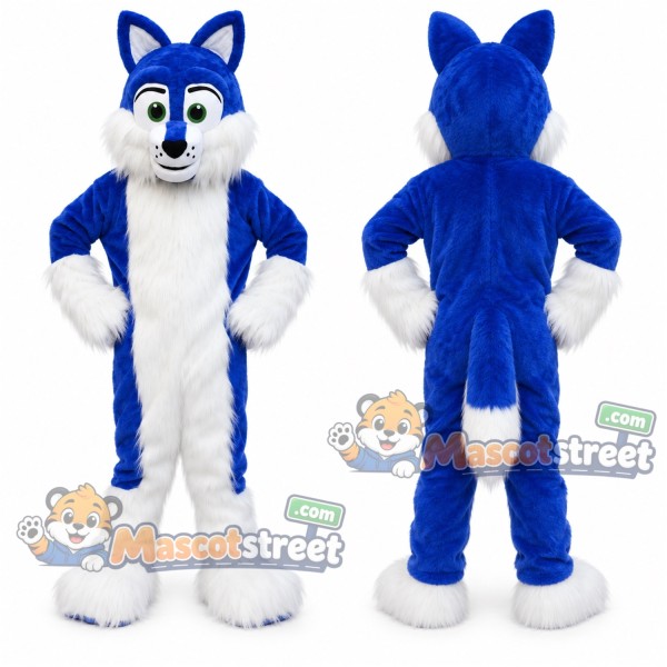 Blue and White Wolf Mascot Costume