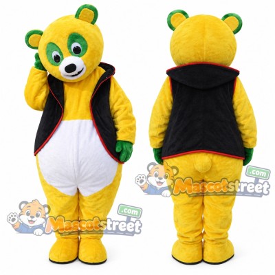 Yellow Bear Mascot Costume with Black Vest Yellow Bear Mascot Costume with Black Vest