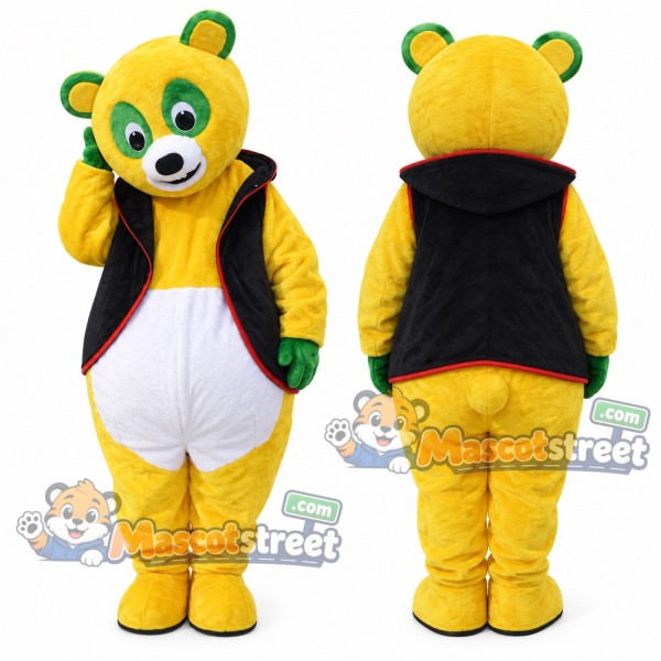 Yellow Bear Mascot Costume with Black Vest