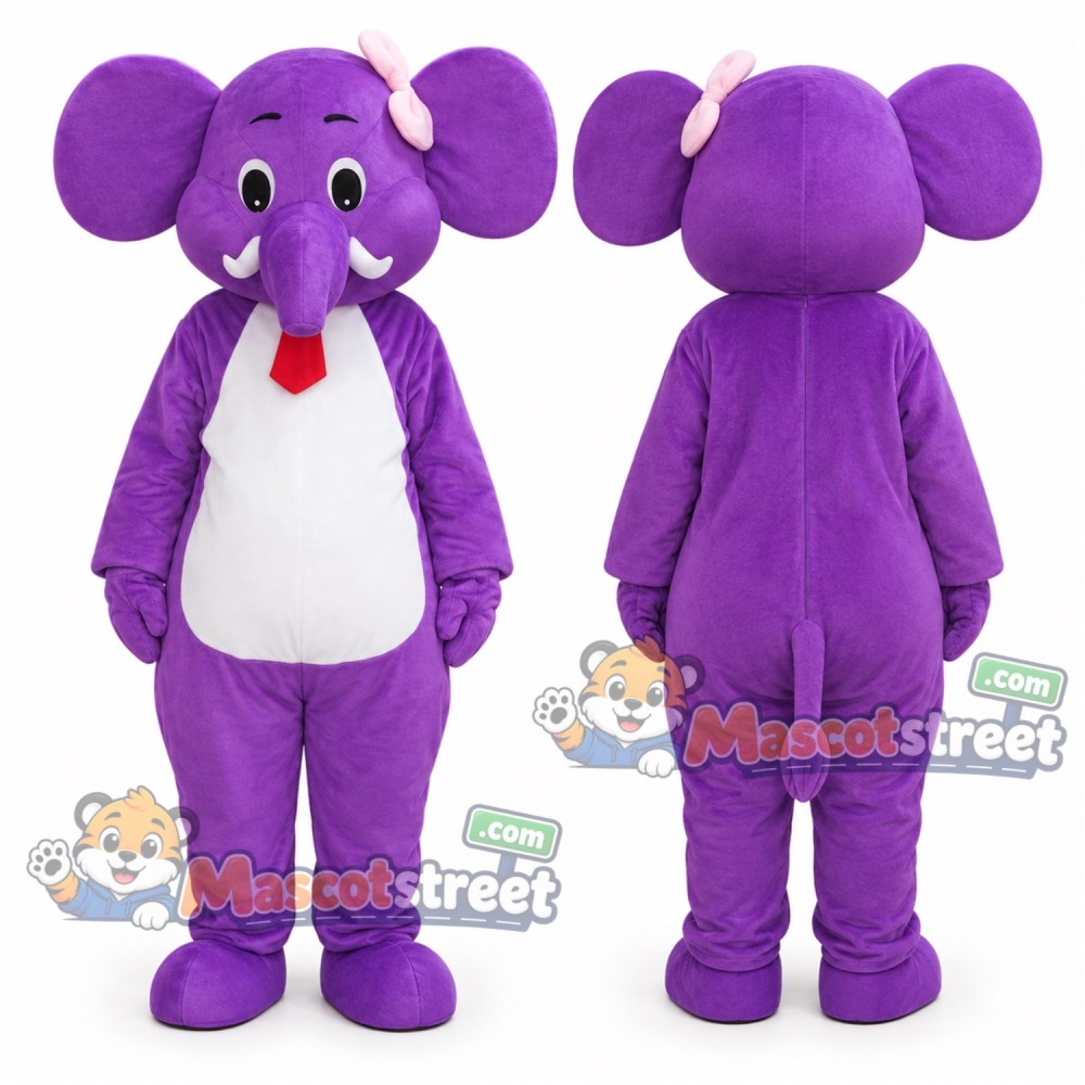 Purple Elephant Mascot Costume with Pink Tie Purple Elephant Mascot Costume with Pink Tie