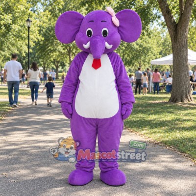 Purple Elephant Mascot Costume with Pink Tie Purple Elephant Mascot Costume with Pink Tie