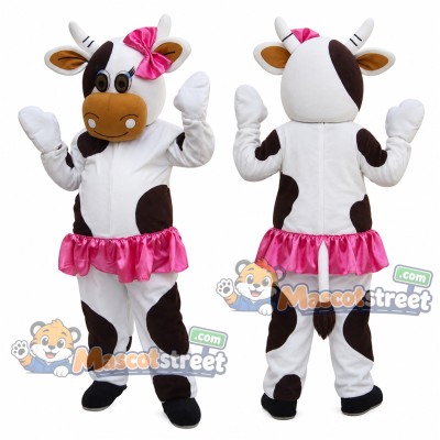 Black and White Cow Mascot Costume with Pink Tutu and Pink Bow