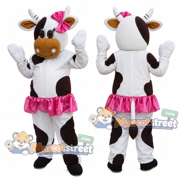 Black and White Cow Mascot Costume with Pink Tutu and Pink Bow