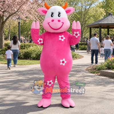 Pink Cow Mascot Costume
