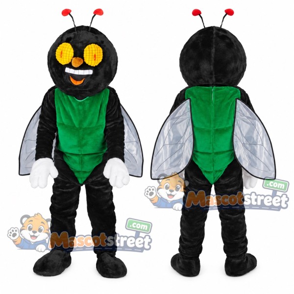 Black Fly Mascot Costume with Green Vest