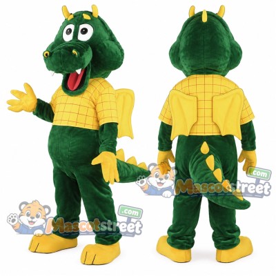 Green Dragon Mascot Costume with Yellow Shirt Green Dragon Mascot Costume with Yellow Shirt