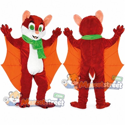 Red Bat Mascot Costume with Green Scarf Red Bat Mascot Costume with Green Scarf