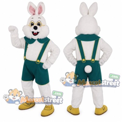 White Rabbit Mascot Costume with Green Lederhosen