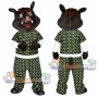 Black Boar Mascot Costume with Green Patterned Outfit