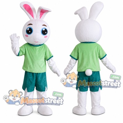 White Rabbit Mascot Costume with Green Shirt and Green Shorts White Rabbit Mascot Costume with Green Shirt and Green Shorts