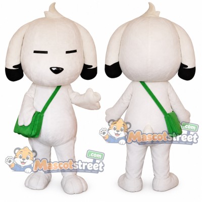 White Dog Mascot Costume with Green Shoulder Bag White Dog Mascot Costume with Green Shoulder Bag