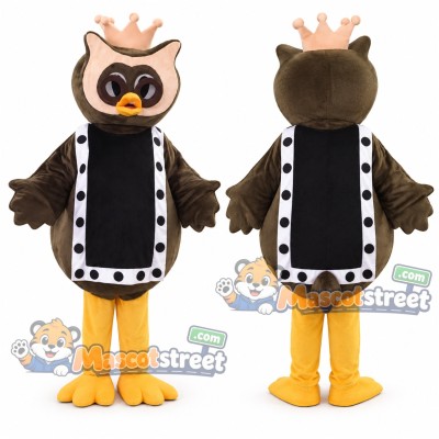 Brown Owl Mascot Costume with Black Royal Robe and Crown Brown Owl Mascot Costume with Black Royal Robe and Crown