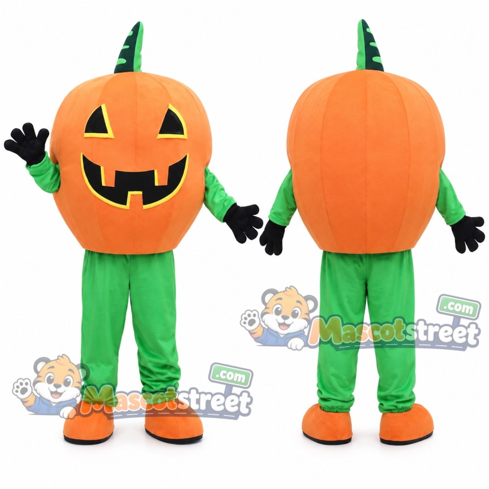Pumpkin Mascot Costume with Green Outfit Pumpkin Mascot Costume with Green Outfit