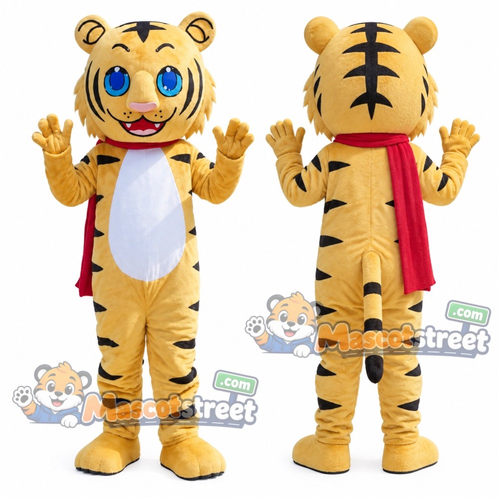Yellow Tiger Mascot Costume with Red Cape Yellow Tiger Mascot Costume with Red Cape
