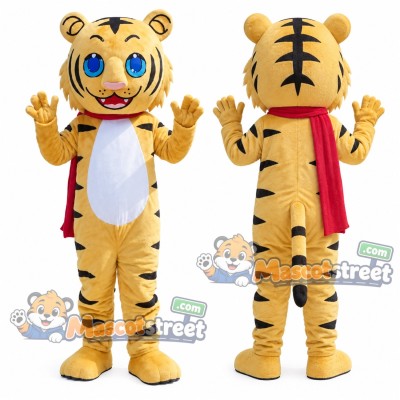 Yellow Tiger Mascot Costume with Red Cape Yellow Tiger Mascot Costume with Red Cape