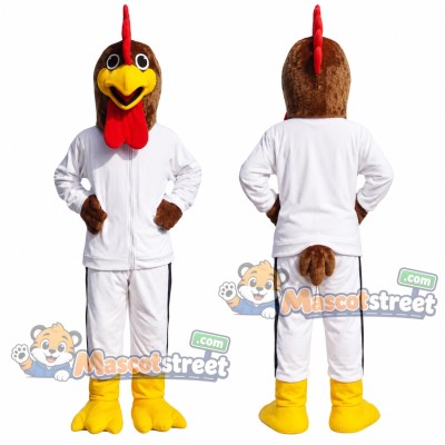 Brown Rooster Mascot Costume with White Suit Brown Rooster Mascot Costume with White Suit