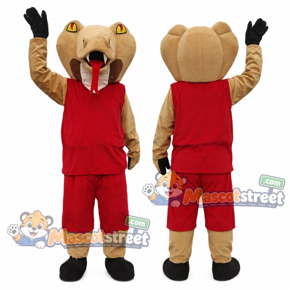 Tan Cobra Mascot Costume with Red Sports Uniform
