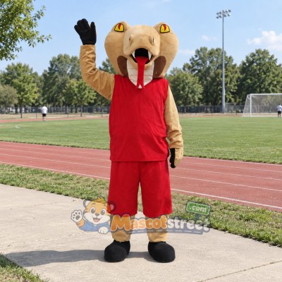 Tan Cobra Mascot Costume with Red Sports Uniform