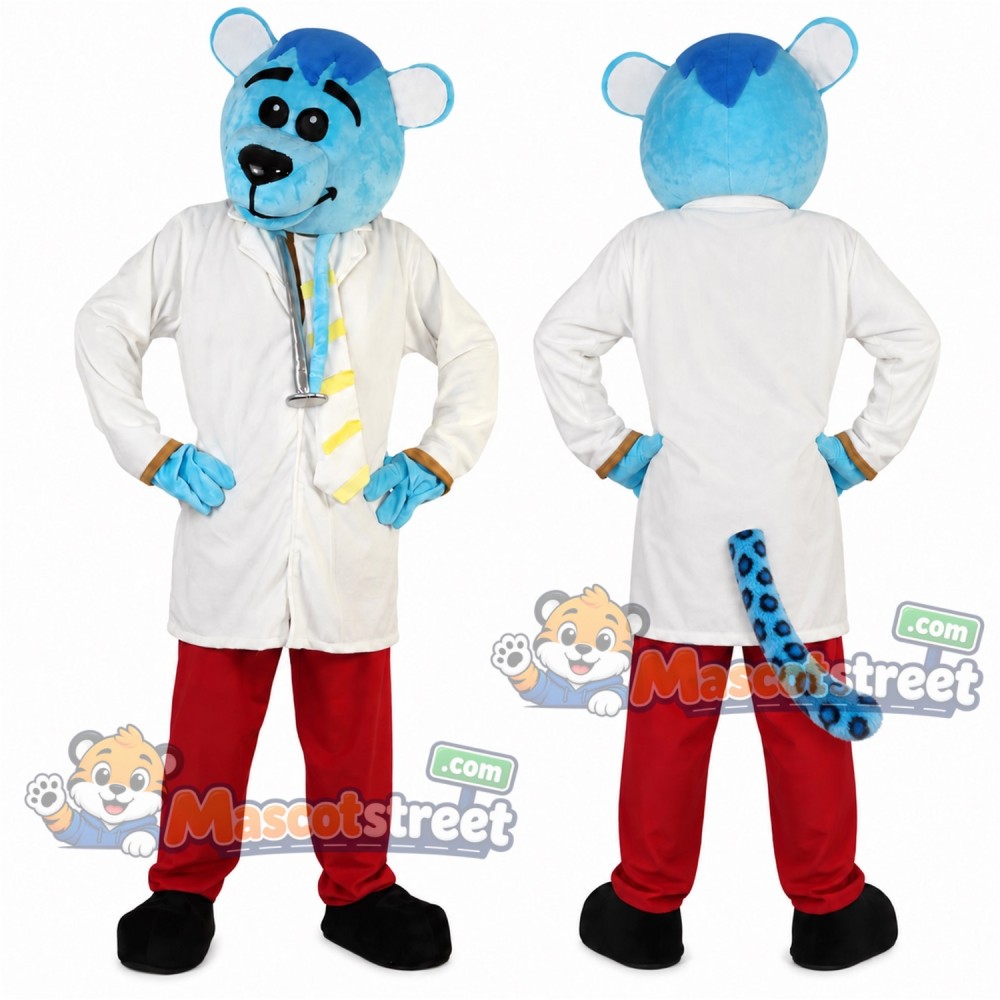 Blue Leopard Mascot Costume with White Coat and Red Pants Blue Leopard Mascot Costume with White Coat and Red Pants