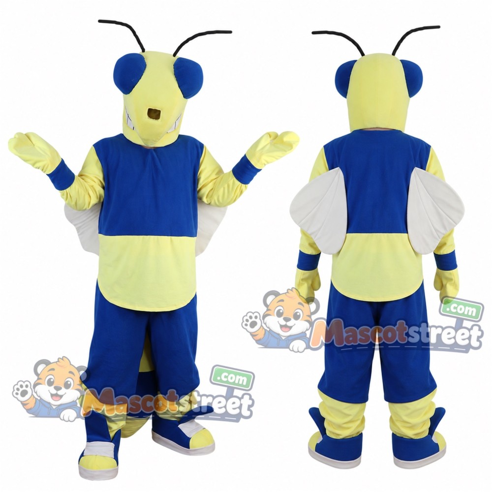 Blue and Yellow Ant Mascot Costume with Blue Shirt and Blue Shorts