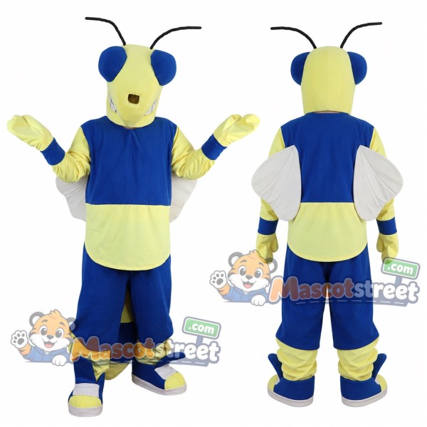 Blue and Yellow Ant Mascot Costume with Blue Shirt and Blue Shorts