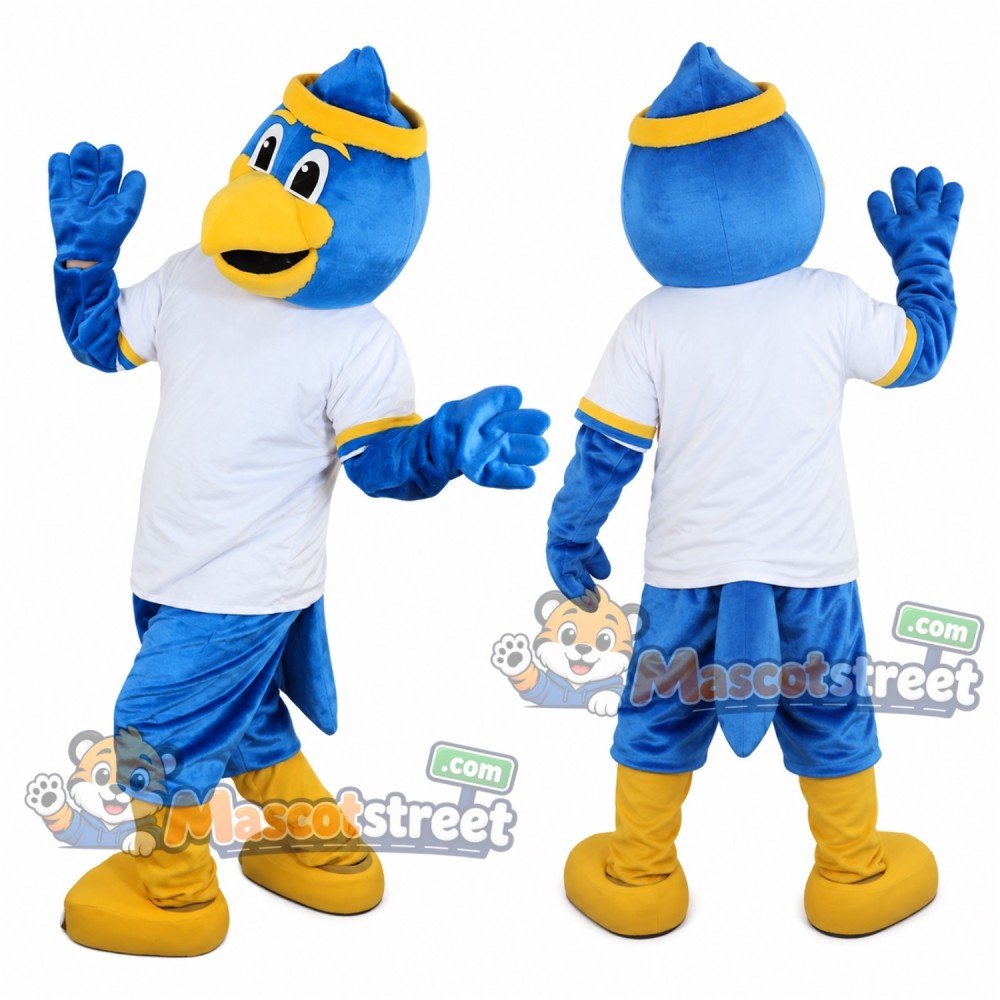 Blue Bird Mascot Costume with White Shirt and Blue Shorts Blue Bird Mascot Costume with White Shirt and Blue Shorts