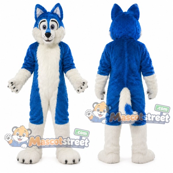 Blue and White Wolf Mascot Costume
