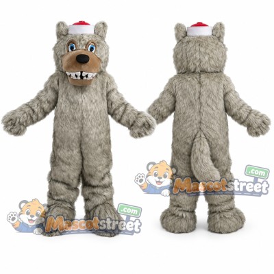 Gray Wolf Mascot Costume with Small Red Hat Gray Wolf Mascot Costume with Small Red Hat