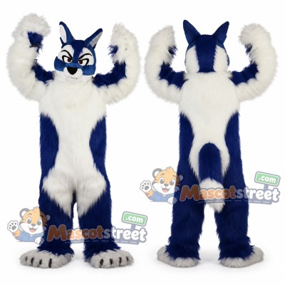 Blue and White Wolf Mascot Costume Blue and White Wolf Mascot Costume