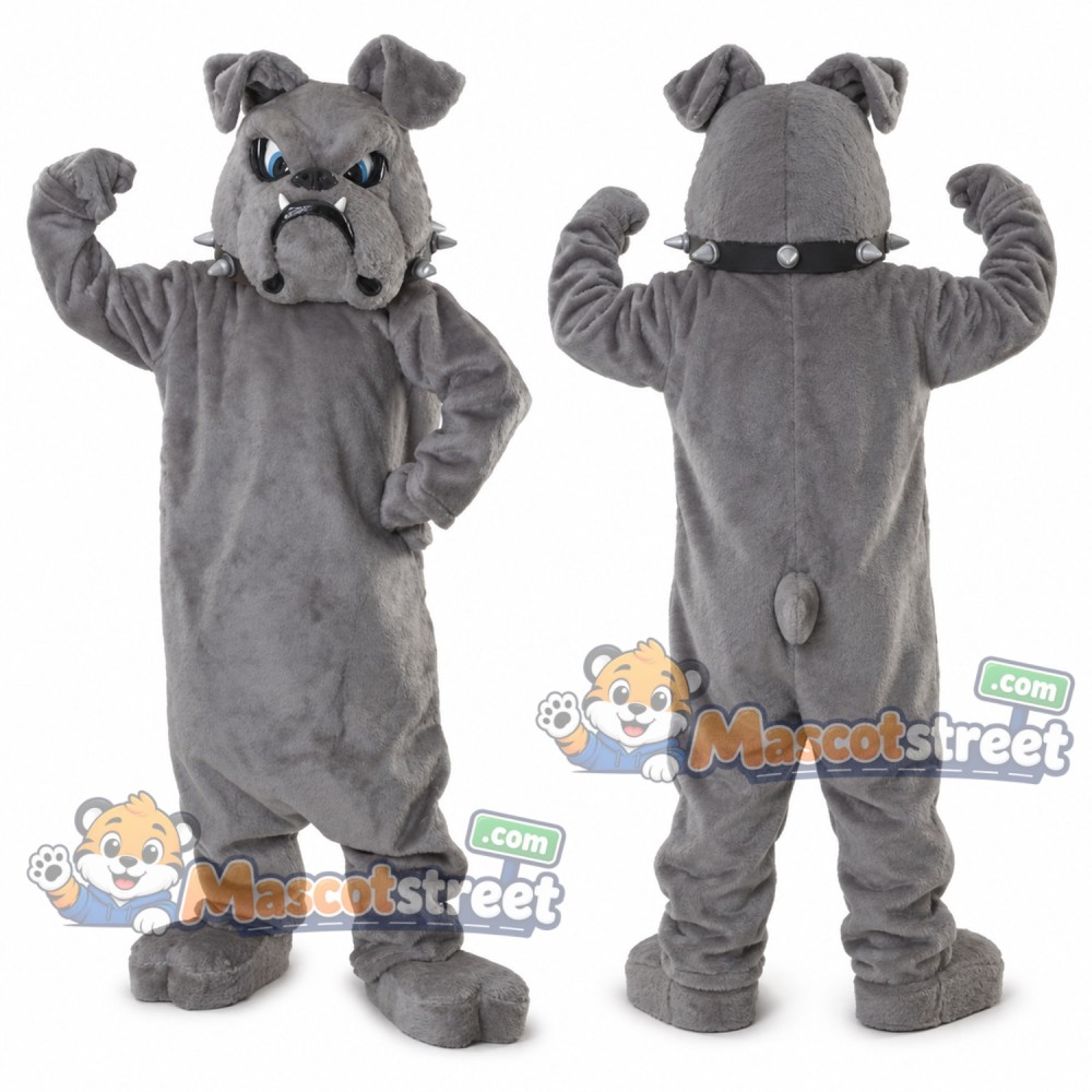 Gray Bulldog Mascot Costume with Black Collar Gray Bulldog Mascot Costume with Black Collar