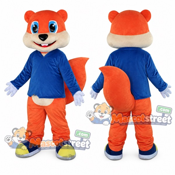 Orange Squirrel Mascot Costume with Blue Hoodie