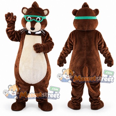 Brown Mouse Mascot Costume with Green Glasses Brown Mouse Mascot Costume with Green Glasses