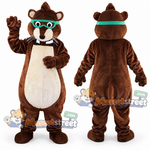Brown Mouse Mascot Costume with Green Glasses