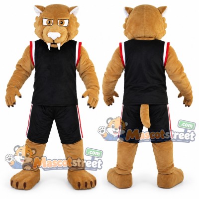 Brown Wildcat Mascot Costume with Black Sports Uniform Brown Wildcat Mascot Costume with Black Sports Uniform