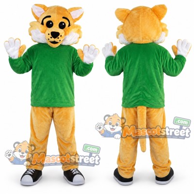 Yellow Wildcat Mascot Costume with Green Shirt Yellow Wildcat Mascot Costume with Green Shirt
