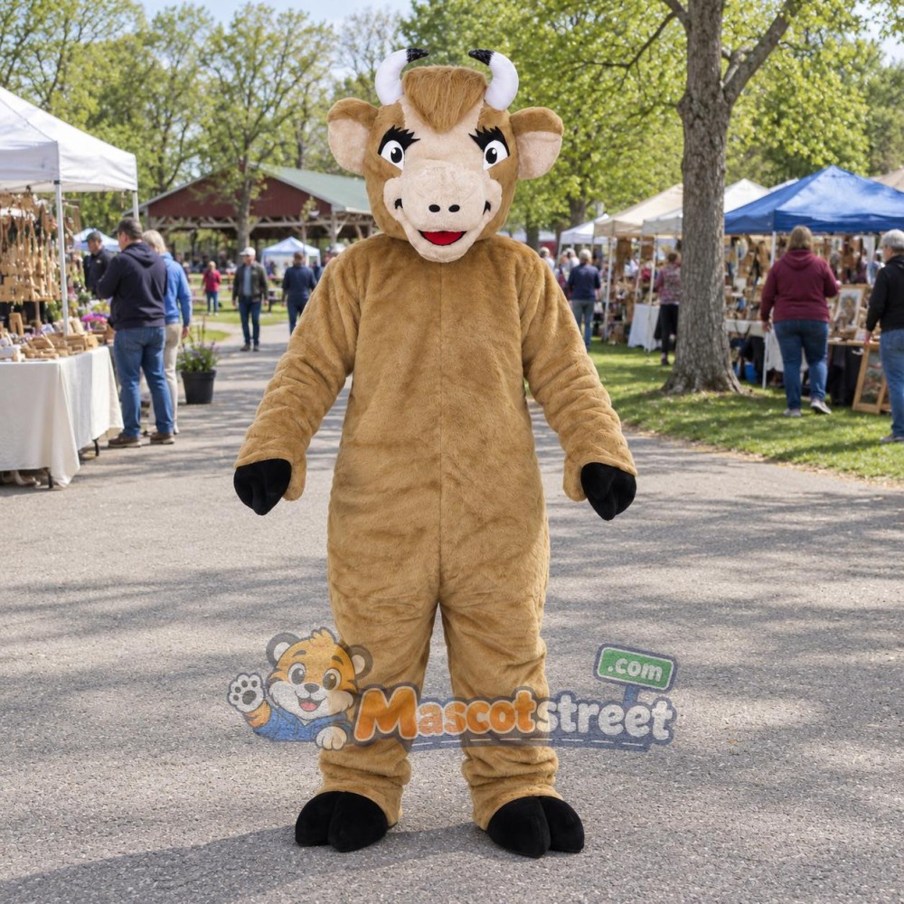 Tan Bull Mascot Costume Tan Bull Mascot Costume