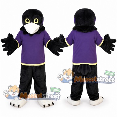 Black Bird Mascot Costume with Purple Shirt Black Bird Mascot Costume with Purple Shirt