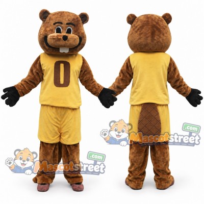 Brown Beaver Mascot Costume with Yellow Sports Uniform Brown Beaver Mascot Costume with Yellow Sports Uniform