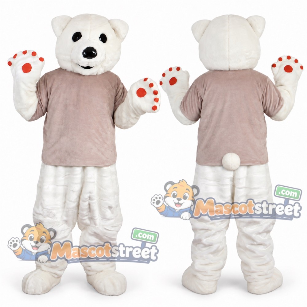 Polar Bear Mascot Costume with Gray Shirt