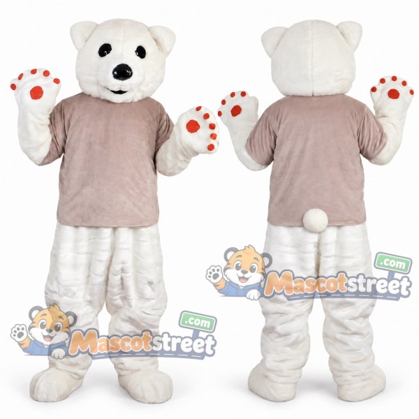 Polar Bear Mascot Costume with Gray Shirt