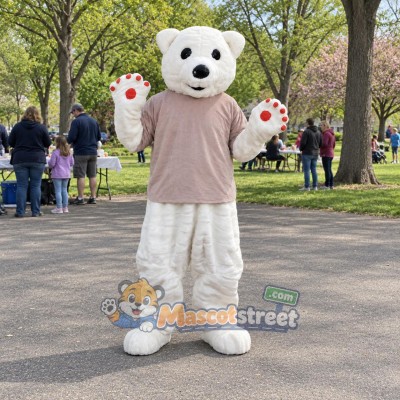 Polar Bear Mascot Costume with Gray Shirt Polar Bear Mascot Costume with Gray Shirt