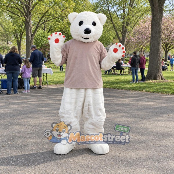 Polar Bear Mascot Costume with Gray Shirt