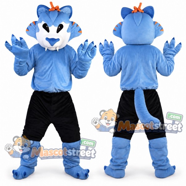 Blue Wolf Mascot Costume with Black Shorts
