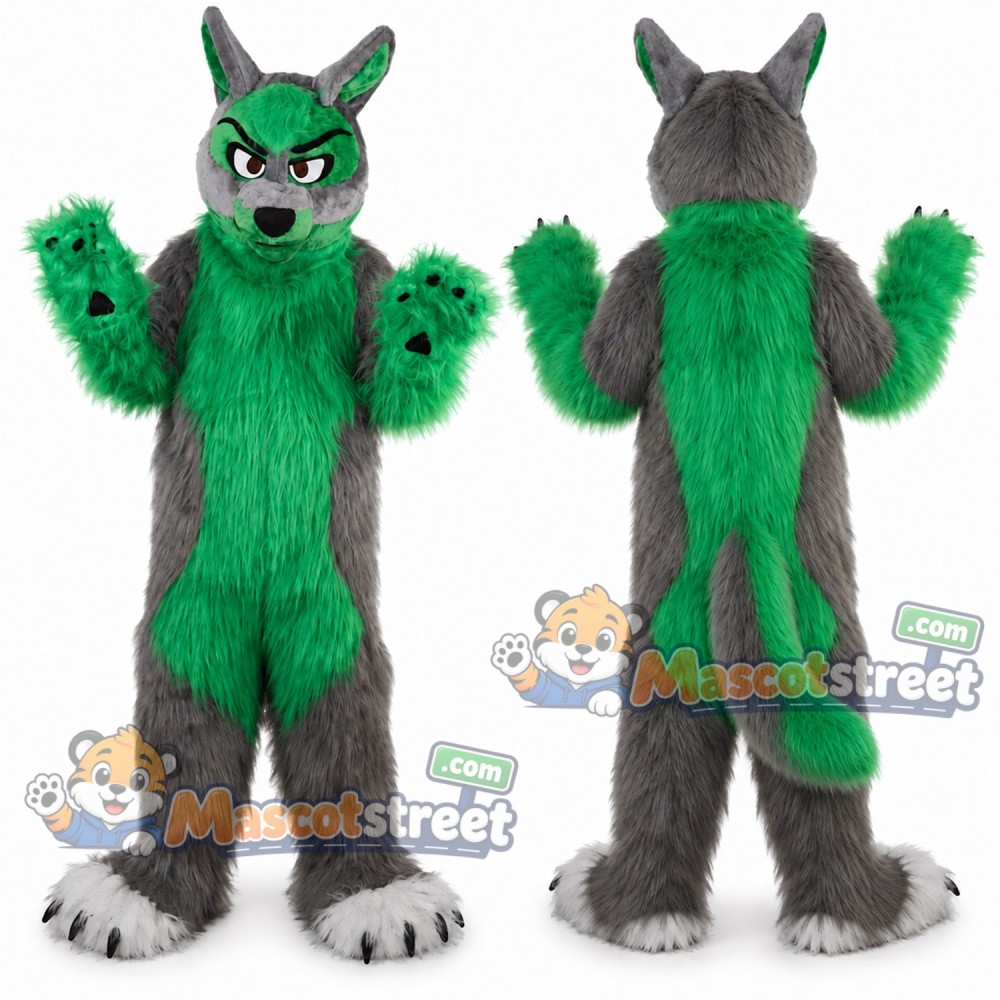 Green and Gray Wolf Mascot Costume Green and Gray Wolf Mascot Costume