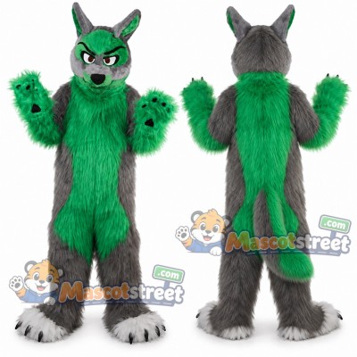 Green and Gray Wolf Mascot Costume Green and Gray Wolf Mascot Costume