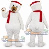 Polar Bear Mascot Costume with Red Scarf and Santa Hat